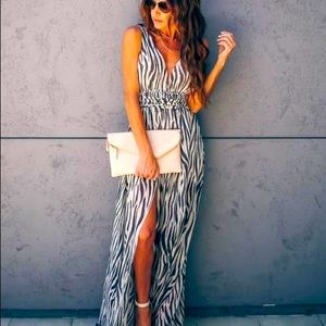Zebra Print Slit Maxi Dress - Vici Collection- Med
